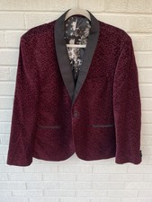 Next Mens Jacket 42S Purple Velvet Slim Tuxedo Blazer Lapels Smoking Paisley