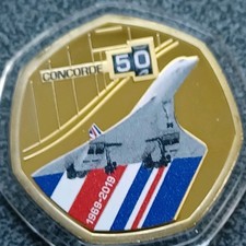 Concorde 24ct Gold Plated 50 cents Coin 2019 50 Years Solomon Islands BU 