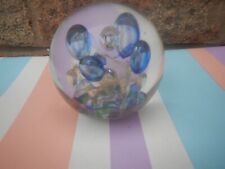 GLASS PAPERWEIGHT BALLOON STYLE CONTROLLED BUBBLES BLUE