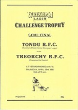 Tondu v Treorchy Wrexham Lager trophy semi-final 23 Apr 1987 RUGBY PROGRAMME