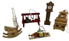 German Wooden Christmas Ornaments/Doll House Furniture Clock Rocking Horse Lot 6