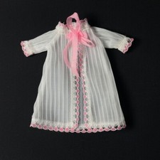 Camisole white pleat nylon dress nightie peignoir pink ribbon lace
