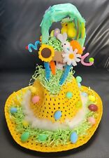 Easter Bonnet Hat,Ready Handmade Decorated Bunny & Chick's Garden ,Size M-L kids