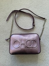 JIMMY CHOO embossed logo nappa leather camer bag, metallic pink