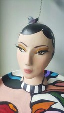 Vintage Asian Style Hand painted  Sculpted Mannequin Head