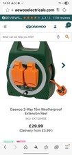 Daewoo Weatherproof 15 Metre Cable Reel Outdoor Extension Lead, 1 broken clip