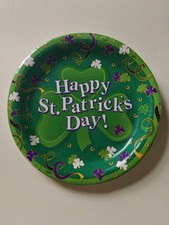 Vintage New Paper Plates Set Pack x 10 St Patrick's Day Shamrock 22cm Green NOS