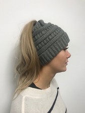Grey Ladies Pony Tail Beanie