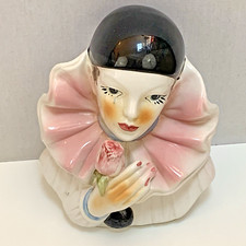 Pierrot Harlequin Clown Vintage Bust Head Ceramic Porcelain Home Decor  H 25 cm