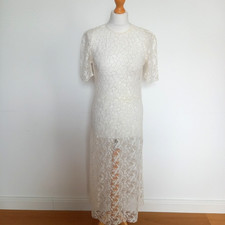 Zara M UK 10 12 Women's Ivory Lace Maxi Midaxi Dress BNWT Sheer Short Sleeve