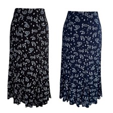 New Ladies Paisley Print Midi Calf Length Godet Skirt Flared Panel Stretchy UK
