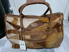 Cotton Traders Suede Patchwork Holdall-Tan. Brand New With Tags And Long Handle.