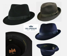 Elegant 100% Wool Trilby Hat Waterproof &Crushable Handmade With Grosgrain Band