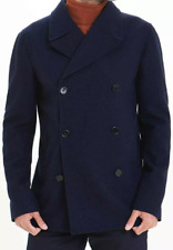 Men’s Navy Blue Wool Peacoat 2XL Double Breasted Reefer Jacket Formal Work