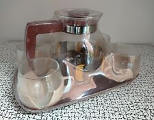 Vintage Retro Brown Plastic Holder Drinkups Cups Mugs Pyrex Glass Jug & Tray Set
