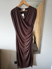 Bnwt Primark Size M Maxi Dress V-neck Ruched In Brown