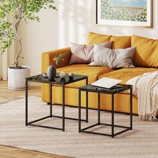 Nest of 2 Side Tables Set of Bedside Tables w/ Tempered Glass Desktop