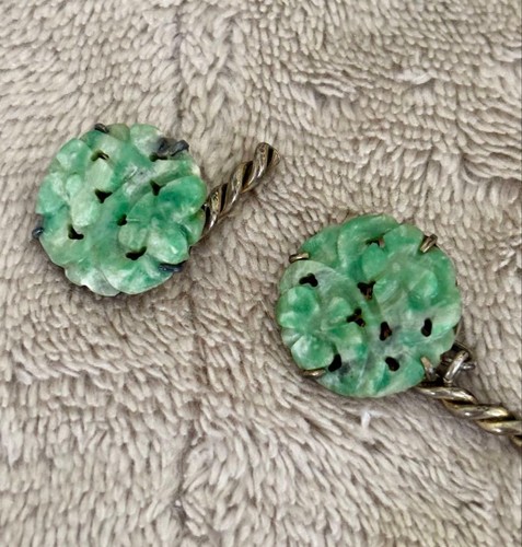 Antique jade cufflinks carved - cufflinks,