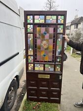 ANTIQUE STAINED GLASS FRONT  DOOR 2030 X 820MM EDWARDIAN/VICTORIA PAINTED BIRD 