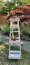  Upcycled Vintage tall wooden  grey step ladder ladder plant / storage stand..