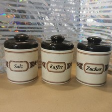 Emsa Germany 3 Vintage Storage Jars With Lids Coffee Sugar Salt Floral Emblems