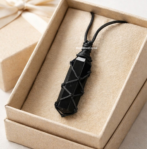Hand wrapped black obsidian - black,