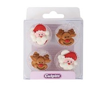 Edible Christmas Cake Sugar Decorations Topper Santa Rudolph Reindeer 12Pk