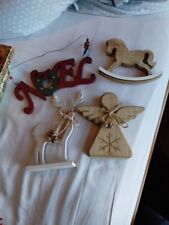 Wooden Christmas Decorations x 4: Noel Sign, Reindeer, Angel, Rocking Horse. Lot