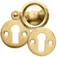 Escutcheon Key Hole Cover POLISHED BRASS Victorian Keyhole Round Door Plate Gold