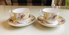 Pair Spode Cabinet Collection Tea Cup & Saucer Belgrade Pattern Bone China VGC 