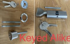 ISEO KEYED ALIKE 2 Locks (Key & Turn Plus Rim Cylinder). 4 Keys, Satin, Boxed.