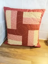 vintage patchwork cushion handmade quilted red cream floral back 37x37cm