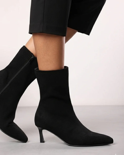 Black kitten heel boots womens - heel,