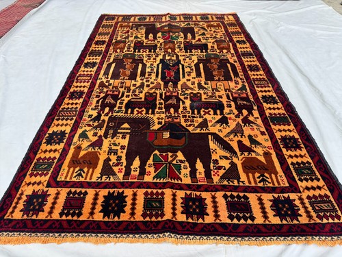 Beige afghan baluchi pictorial - afghan,