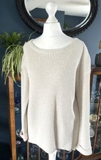 Poetry Jumper Women Ivory Cable Knit Jumper Cotton Size 8 Turned up Sleeves