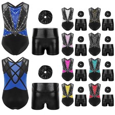 UK Girls Sleeveless Sparkly Gymnastics Leotard Ballet Dance Unitard Jumpsuit Set