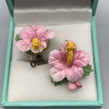 Denton Fine China Hibiscus Clip On Earrings. Stamped.