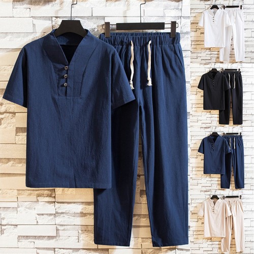 Men piece linen set short - 2,