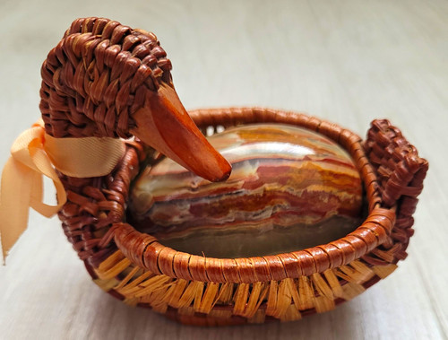 Vintage wicker duck basket - duck,