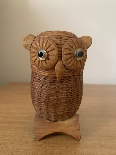 Vintage wicker owl toothpick - vintage,