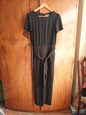 Oasis Smart Black Short Sleeve Jumpsuit Straight Leg Belted workwear party S 10