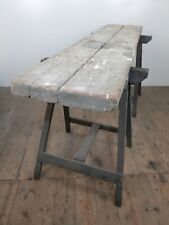 Vintage Rustic Wooden Thick 2 Plank Top Trestle Table