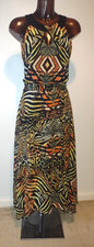Julien Macdonald black yellow Zulu chiffon party cocktail dress size 16