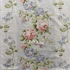 Vintage LAURA ASHLEY Floral Stripe Chintz Fabric Curtains Pink Roses Cottage