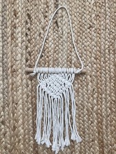 White Macrame Wall Hanging - Small Boho Wall Decor - Bedroom Home Decor -VGC