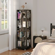 Revolving bookcase,360-degree universal wheels, Steel bookshelf,Easy to assemble