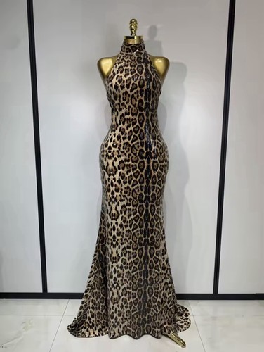 Backless leopard sequin dress - backless,