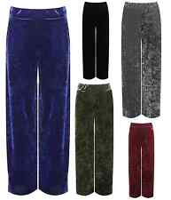 LADIES PLAIN VELOUR VELVET ELASTICATED WIDE LEG TROUSER LADIES POCKET PALAZZO