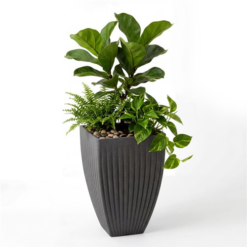 Tall square flower pot ribbed - tall,