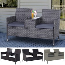 2 Seater Rattan Chair Garden Furniture Wicker Patio Love Seat w/ Table